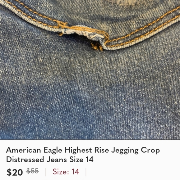 American Eagle Highest Rise Jegging Crop Distressed Jeans Size 14 - Picture 6 of 6